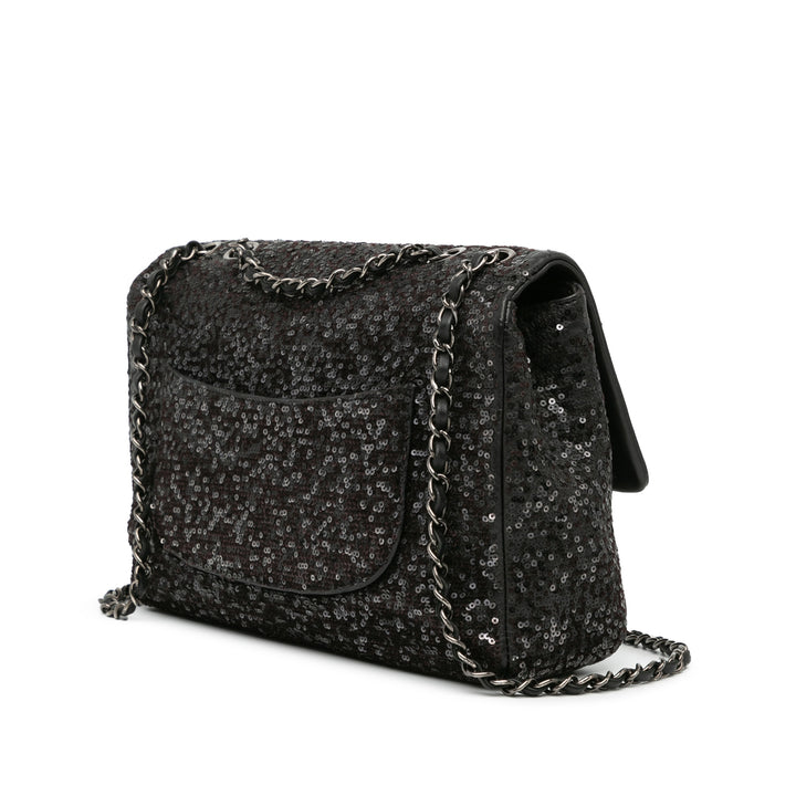 Chanel Jumbo Sequined Lambskin Moonlight On Water Flap Black - GABY PARIS