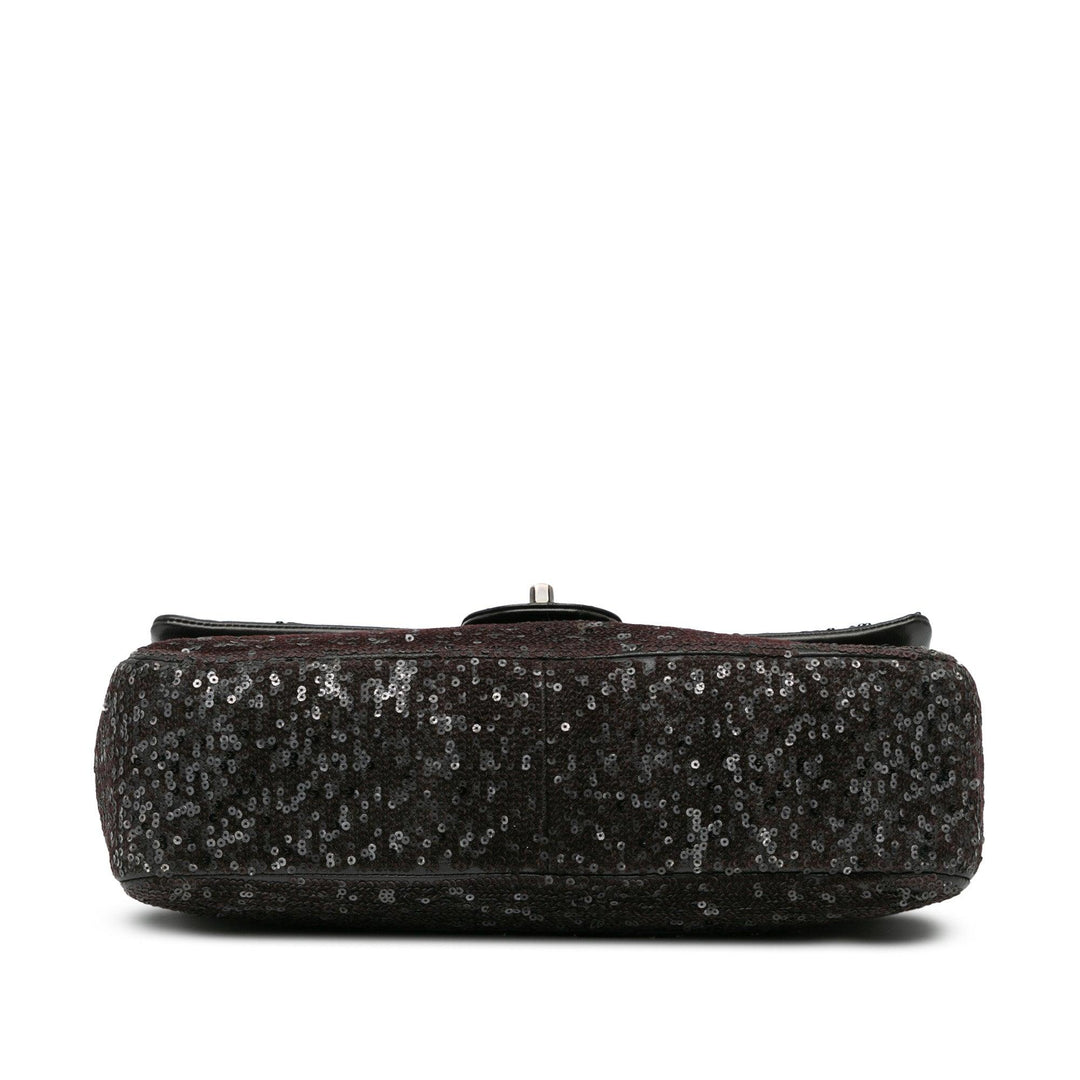 Jumbo Sequined Lambskin Moonlight On Water Flap Black - Gaby Paris