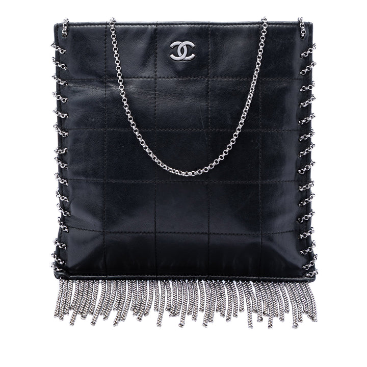 Chanel CC Choco Bar Cuir d’agneau Chain Fringe Sac porté croisé
