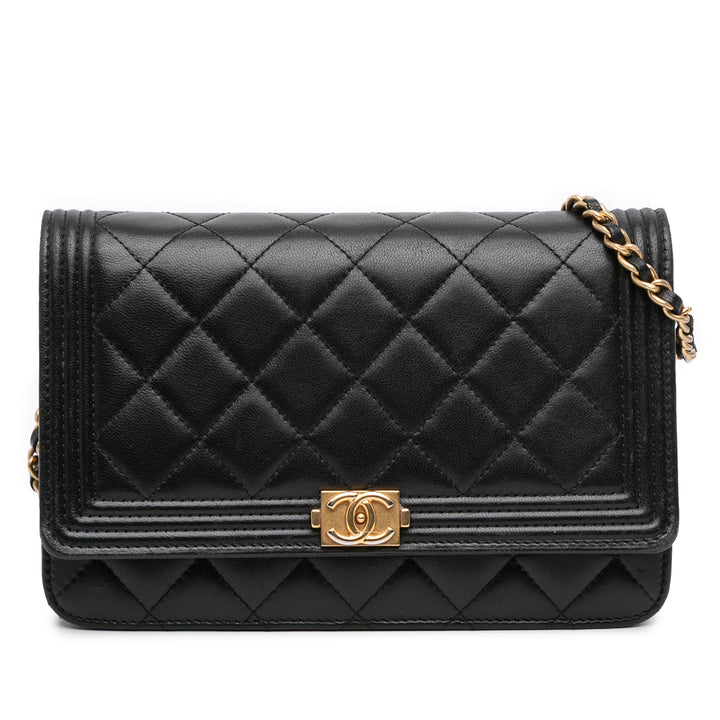 Chanel Quilted Cuir d’agneau Boy Wallet On Chain Noir