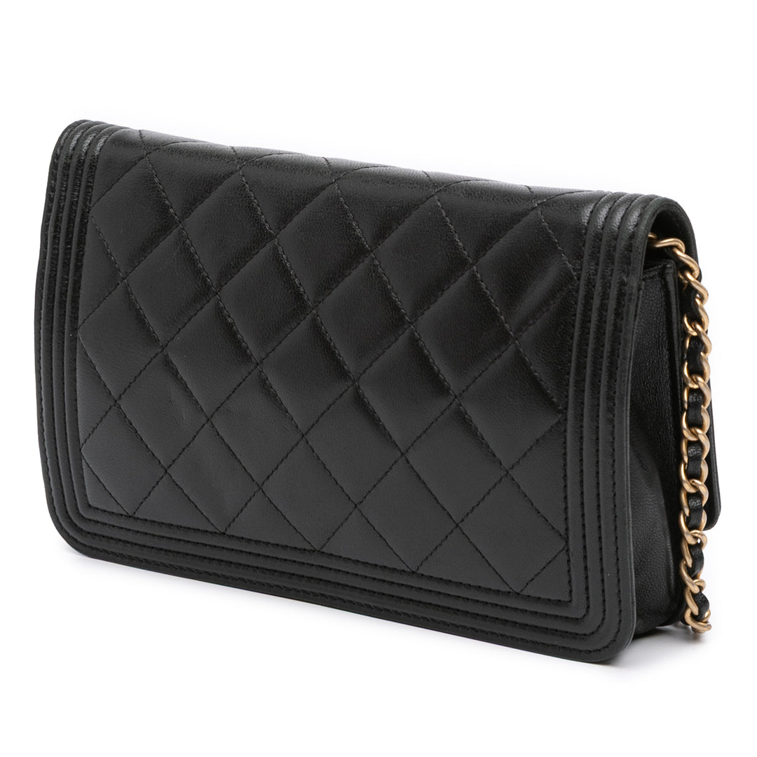 Chanel Quilted Cuir d’agneau Boy Wallet On Chain Noir
