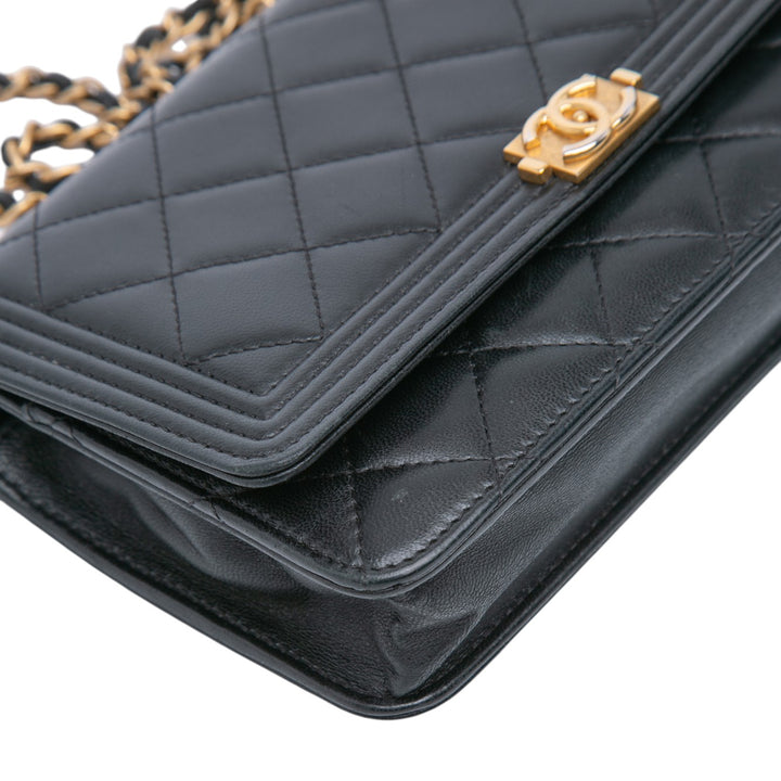 Chanel Quilted Cuir d’agneau Boy Wallet On Chain Noir