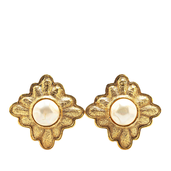 Gold Plated Faux Pearl Clip on Earrings Gold - Gaby Paris