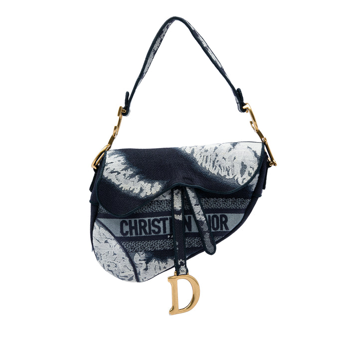 Dior Sac porté épaule brodé Tie Dye Saddle Bleu – vue principale – GABY PARIS