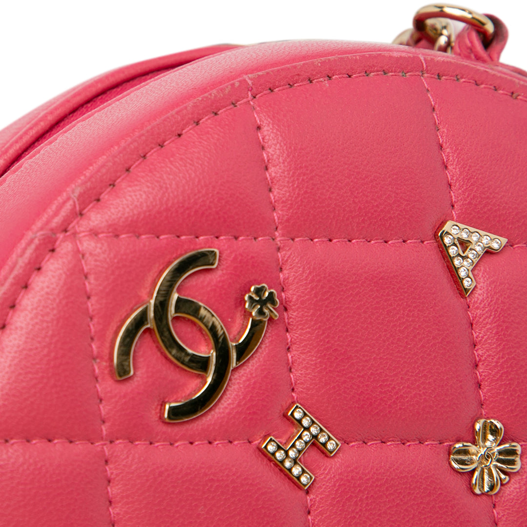 CC Quilted Lambskin Lucky Charms Round Clutch with Chain Pink - Gaby Paris