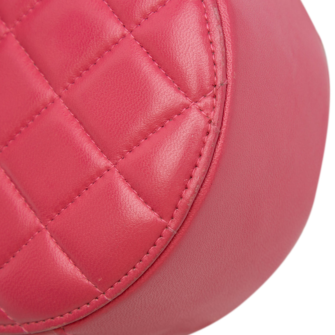 CC Quilted Lambskin Lucky Charms Round Clutch with Chain Pink - Gaby Paris