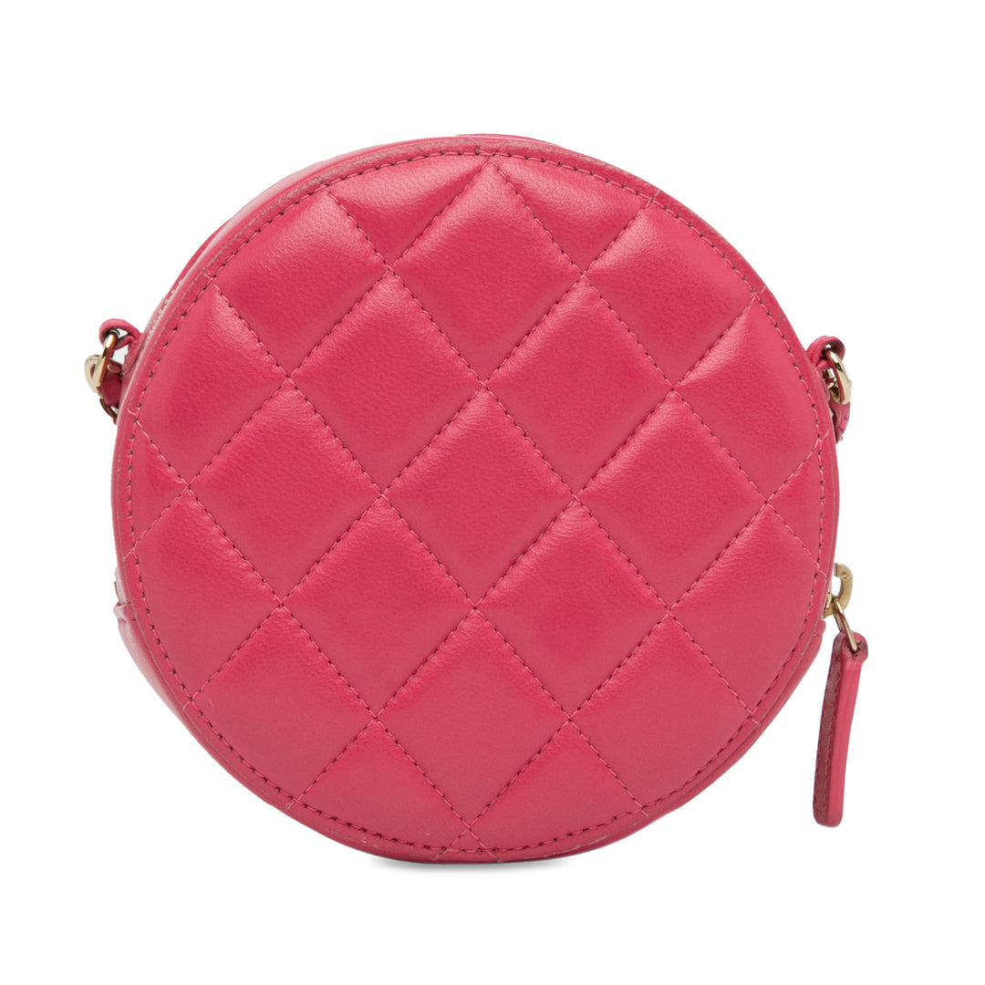 CC Quilted Lambskin Lucky Charms Round Clutch with Chain Pink - Gaby Paris