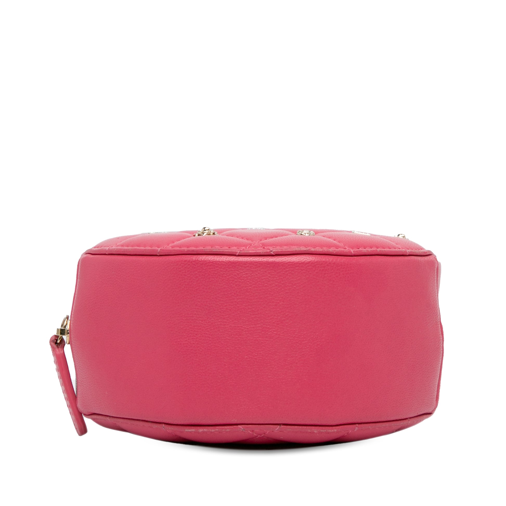 CC Quilted Lambskin Lucky Charms Round Clutch with Chain Pink - Gaby Paris