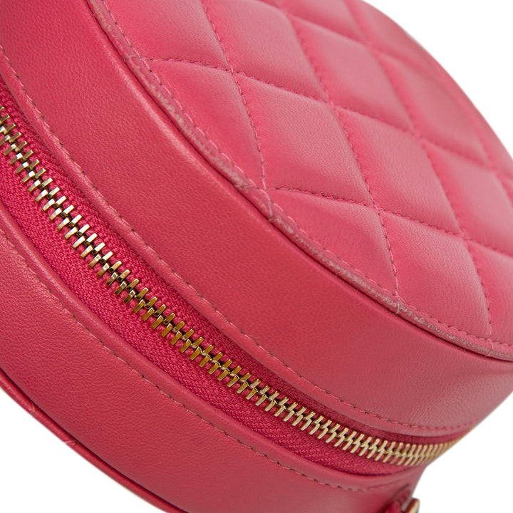 CC Quilted Lambskin Lucky Charms Round Clutch with Chain Pink - Gaby Paris