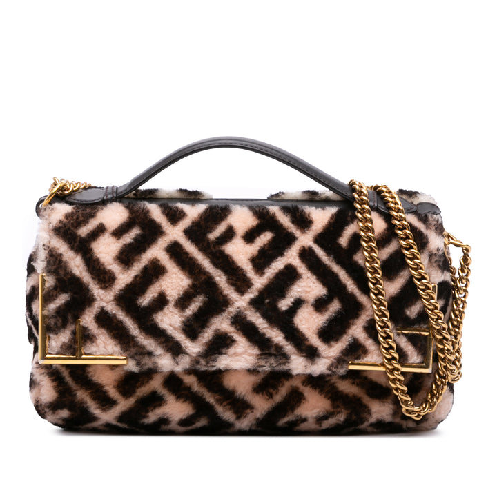 Zucca Shearling Double F Baguette Sac Marron