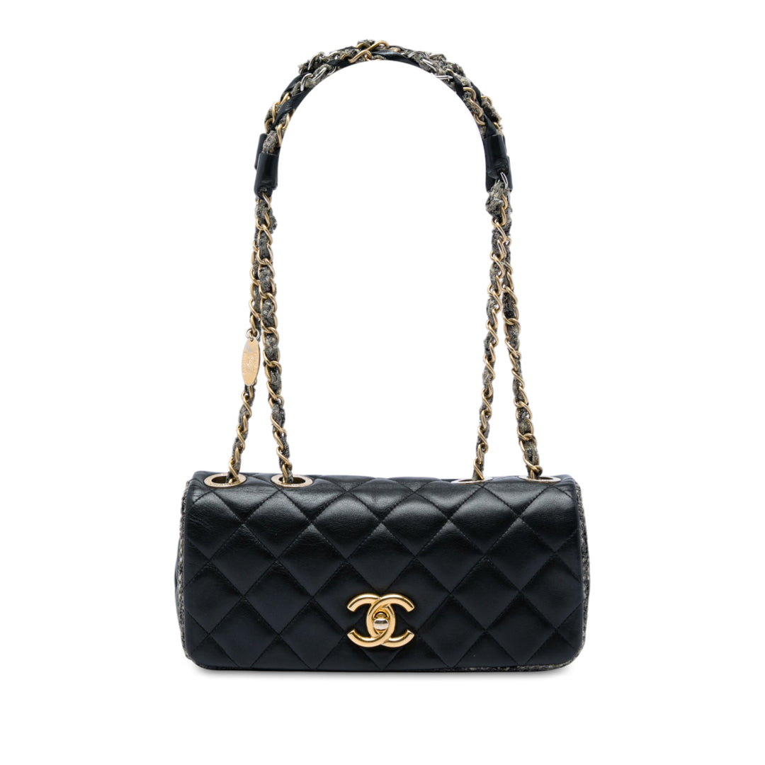 Chanel CC Matelassé et Chaîne à rabat Petit Cuir d'agneau Noir