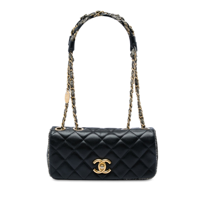 Chanel CC Matelassé et Chaîne à rabat Petit Cuir d'agneau Noir