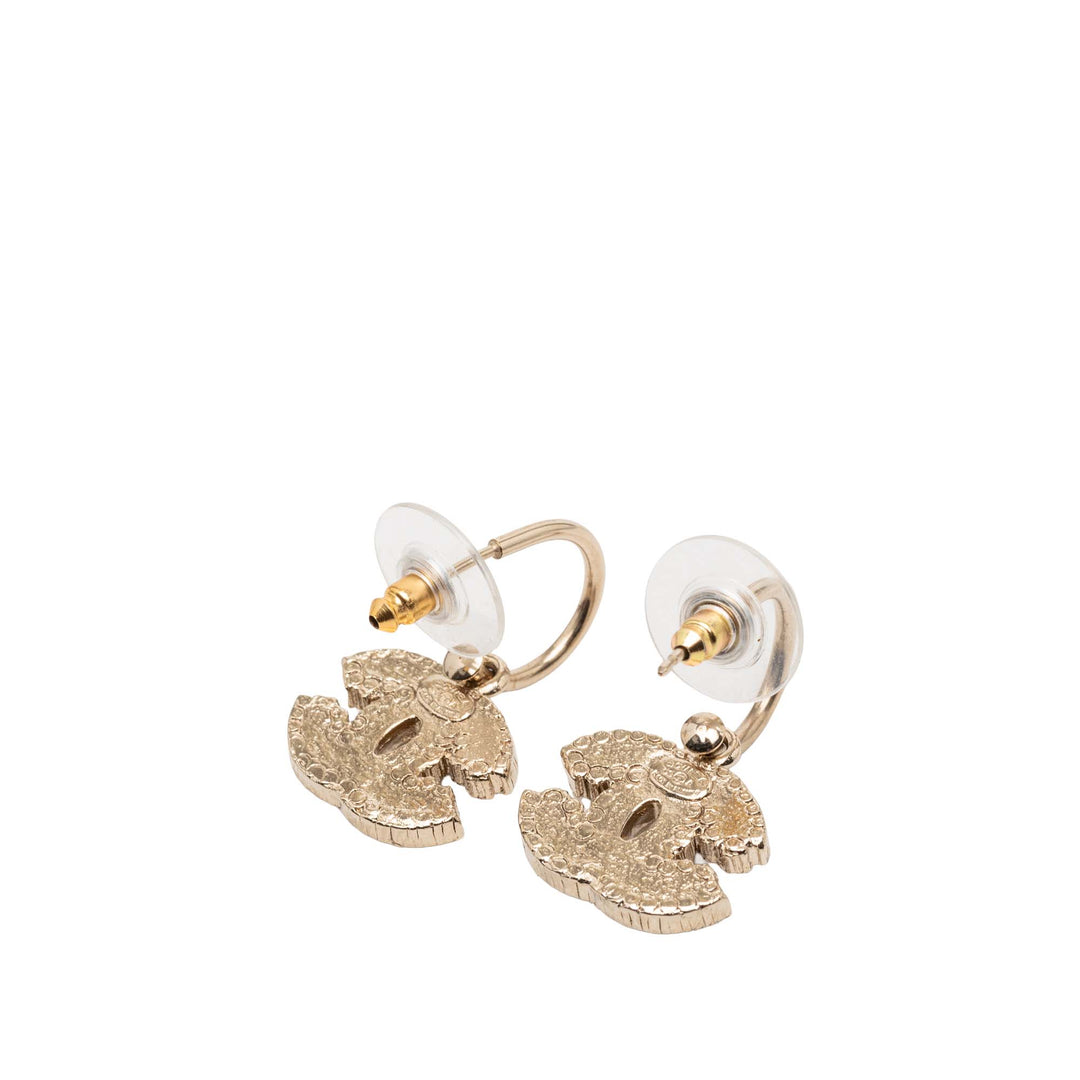Chanel CC plaqué et Émail Rhinestones pendantes Hoop Boucles d’oreilles