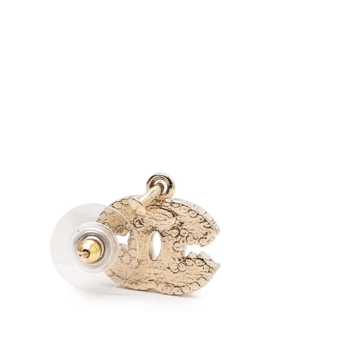 Chanel CC plaqué et Émail Rhinestones pendantes Hoop Boucles d’oreilles