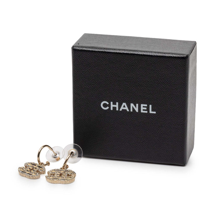 Chanel CC plaqué et Émail Rhinestones pendantes Hoop Boucles d’oreilles
