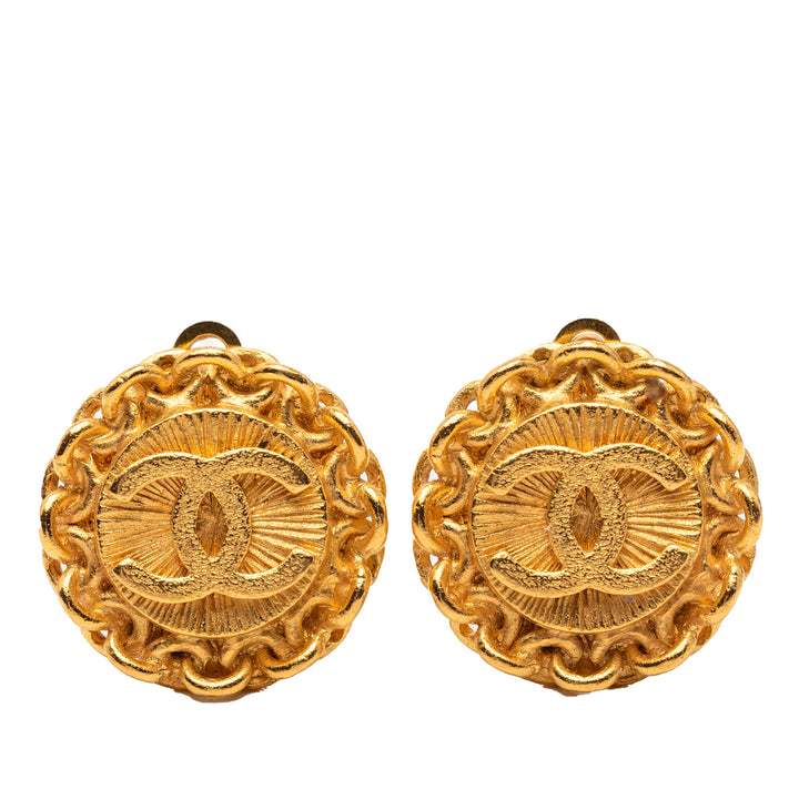 Chanel plaqué CC Rond Clip On Boucles d’oreilles