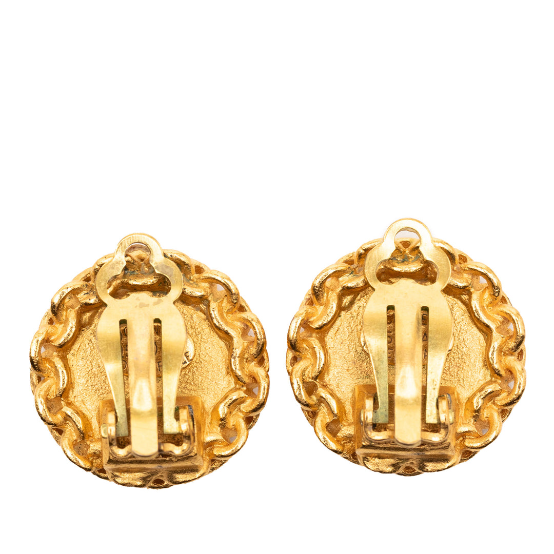 Chanel plaqué CC Rond Clip On Boucles d’oreilles