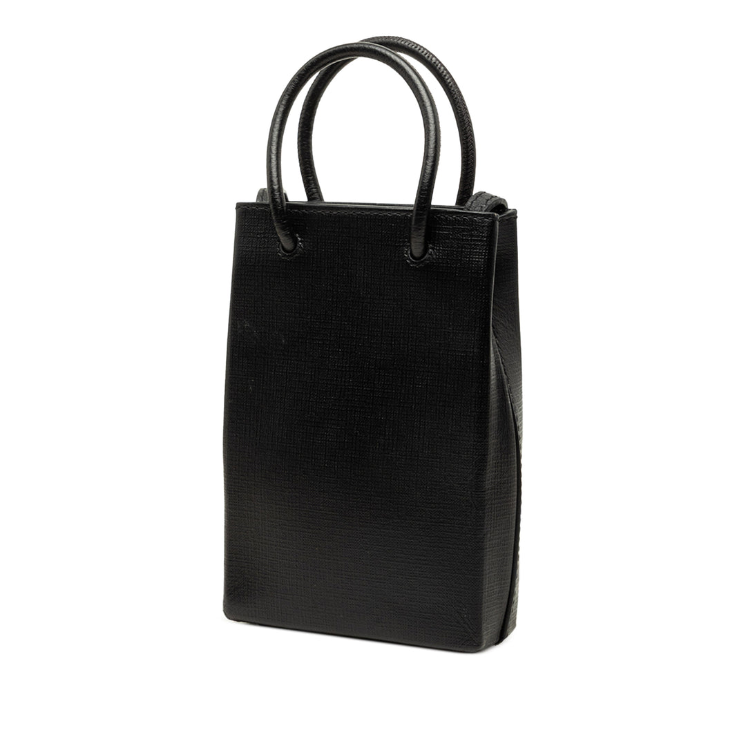 Balenciaga Étui téléphone Logo Cabas Mini Cuir de veau Noir – vue 2 – GABY PARIS