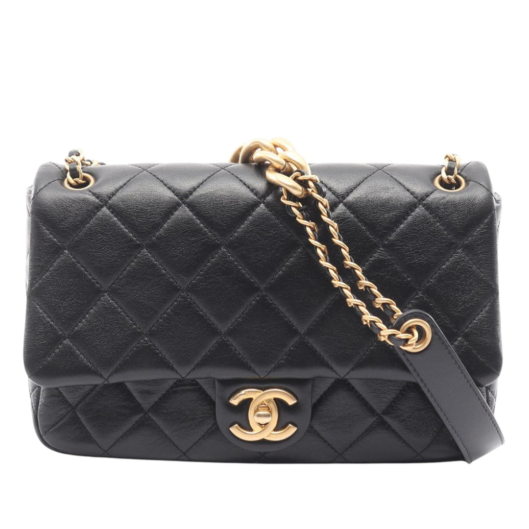 Chanel CC Matelassé Cuir d’agneau Contrast Stitch Simple rabat