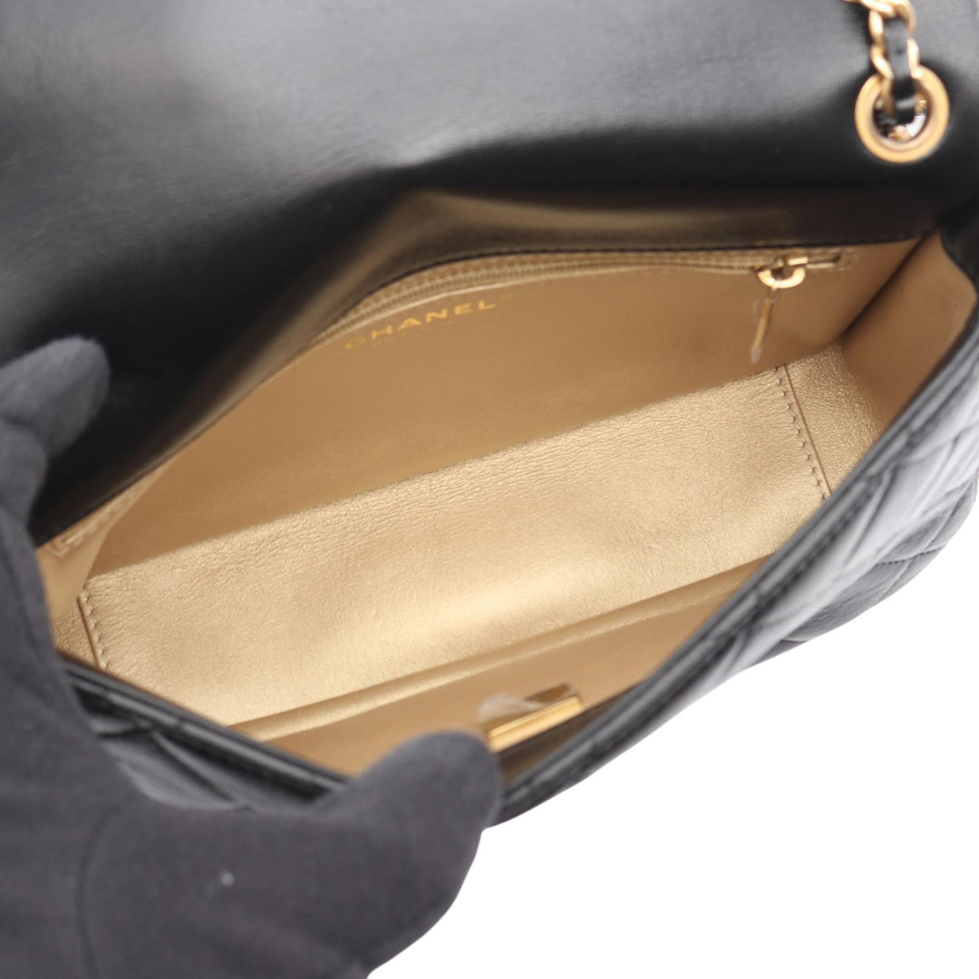 Chanel CC Matelassé Cuir d’agneau Contrast Stitch Simple rabat