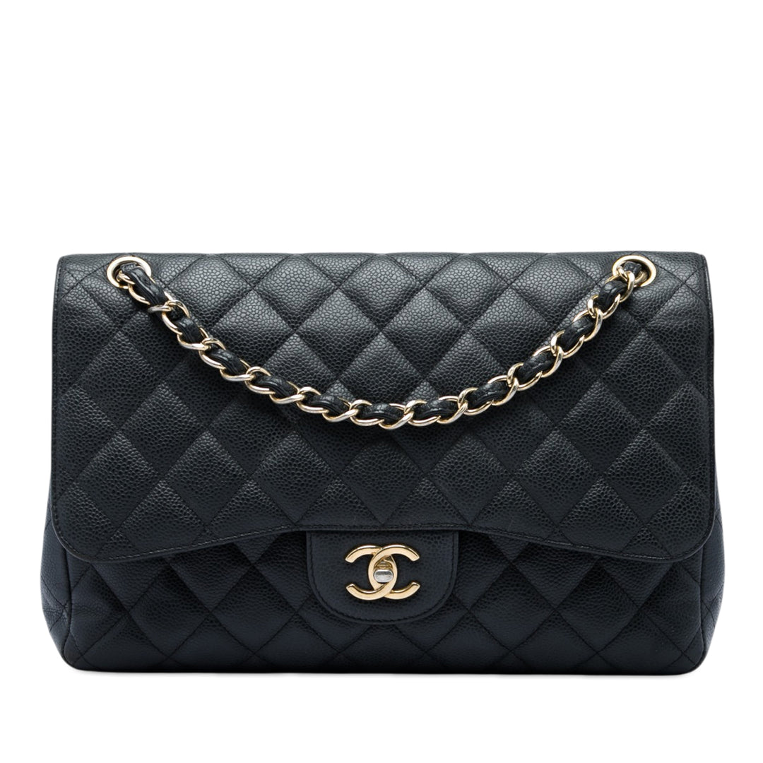 Classic Double rabat Jumbo Cuir caviar Noir