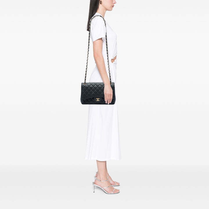 Classic Double rabat Jumbo Cuir caviar Noir