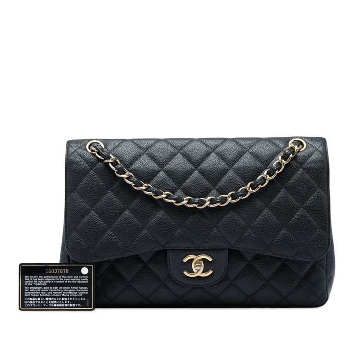 Classic Double rabat Jumbo Cuir caviar Noir