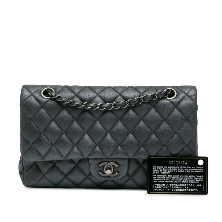 Medium Classic Lambskin Double Flap Silver - Gaby Paris