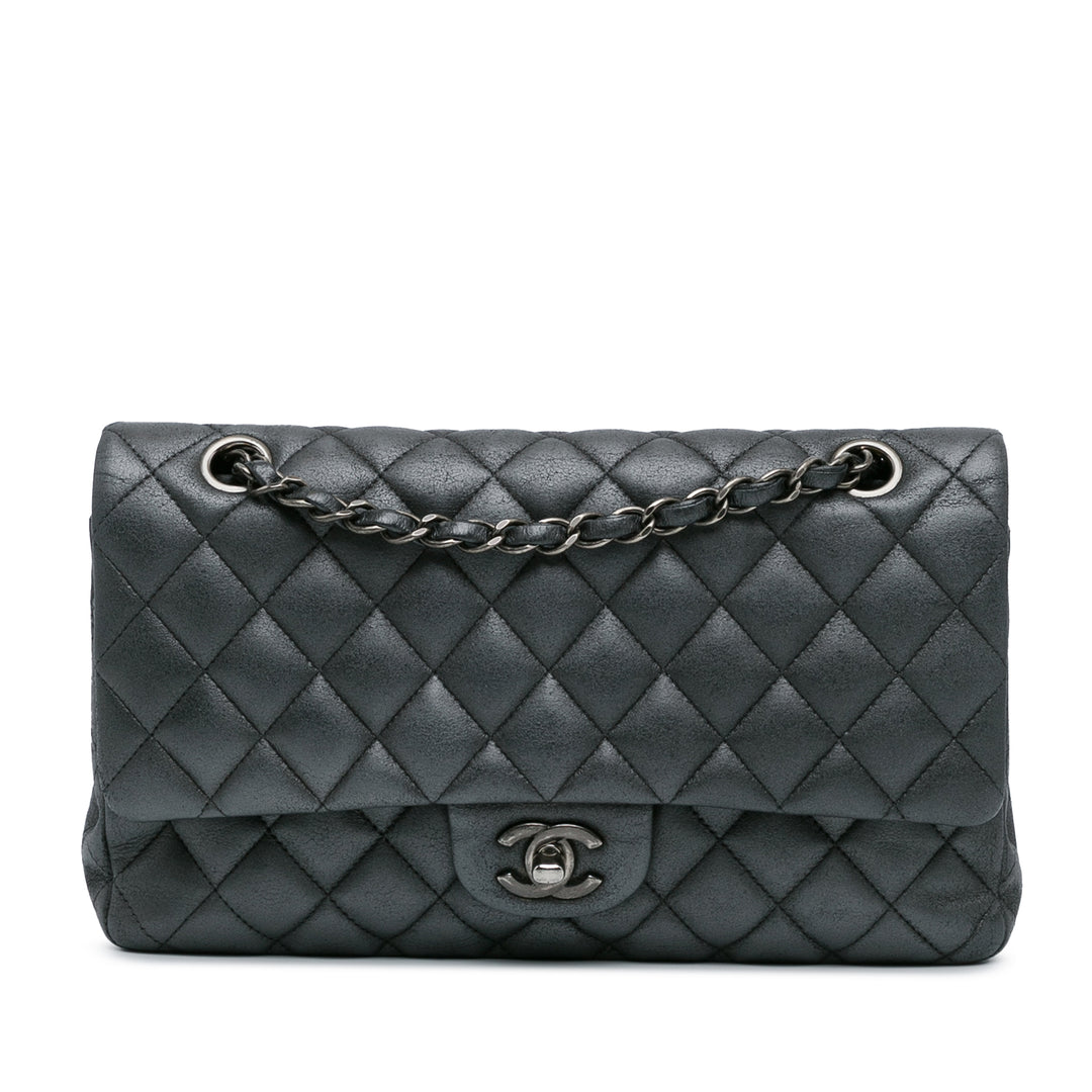 Medium Classic Lambskin Double Flap Silver - Gaby Paris