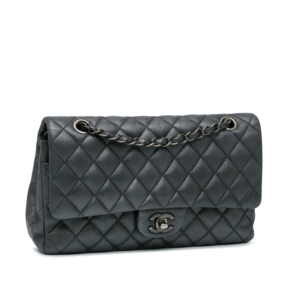 Medium Classic Lambskin Double Flap Silver - Gaby Paris