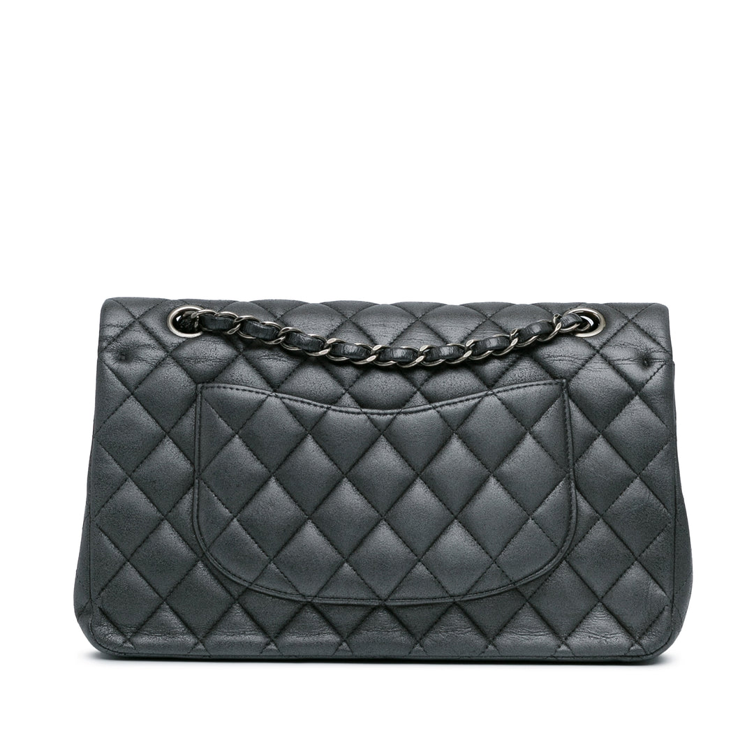 Medium Classic Lambskin Double Flap Silver - Gaby Paris