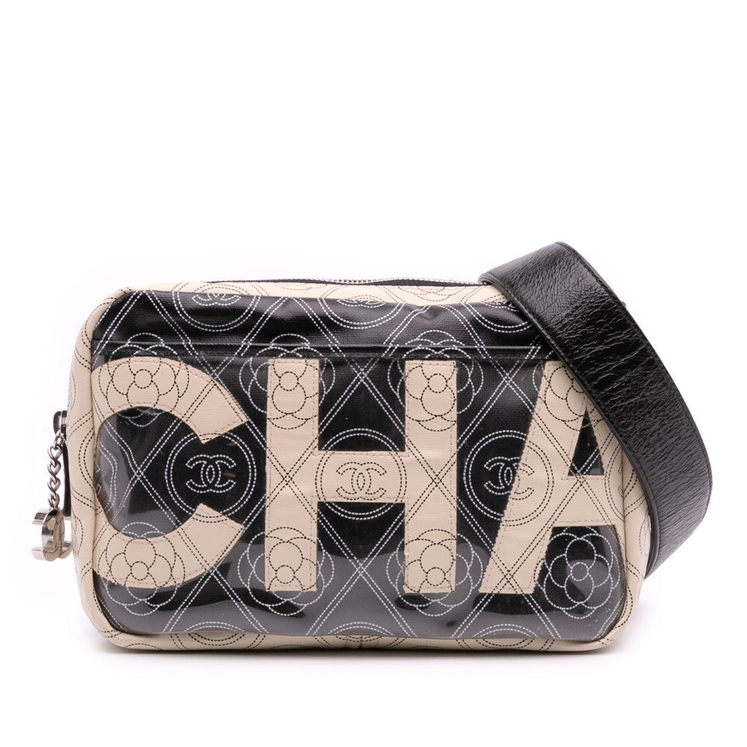 Coated Canvas Camellia Logo Camera Bag Black - Gaby Paris