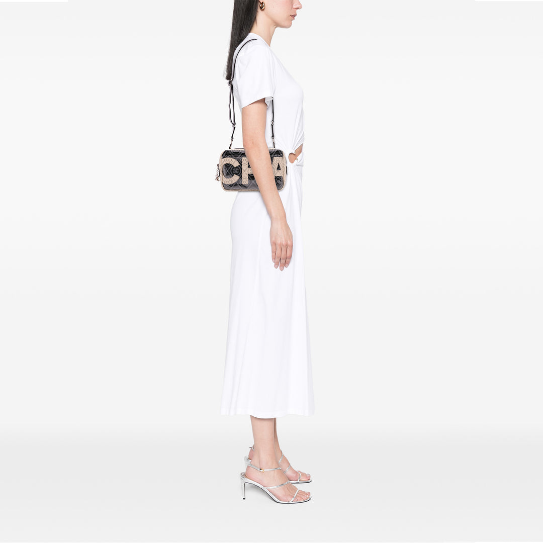Coated Canvas Camellia Logo Camera Bag Black - Gaby Paris