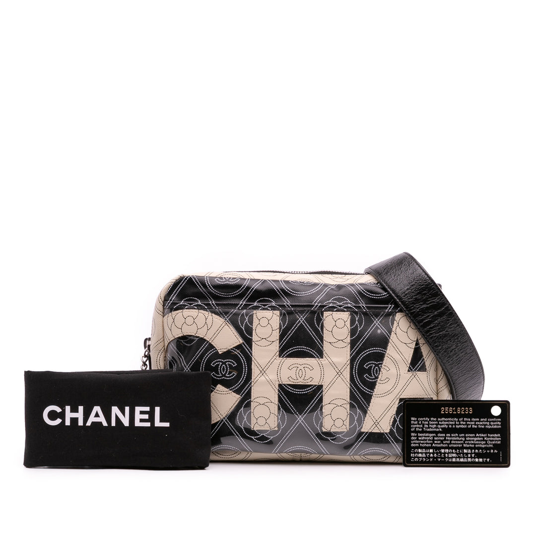 Coated Canvas Camellia Logo Camera Bag Black - Gaby Paris