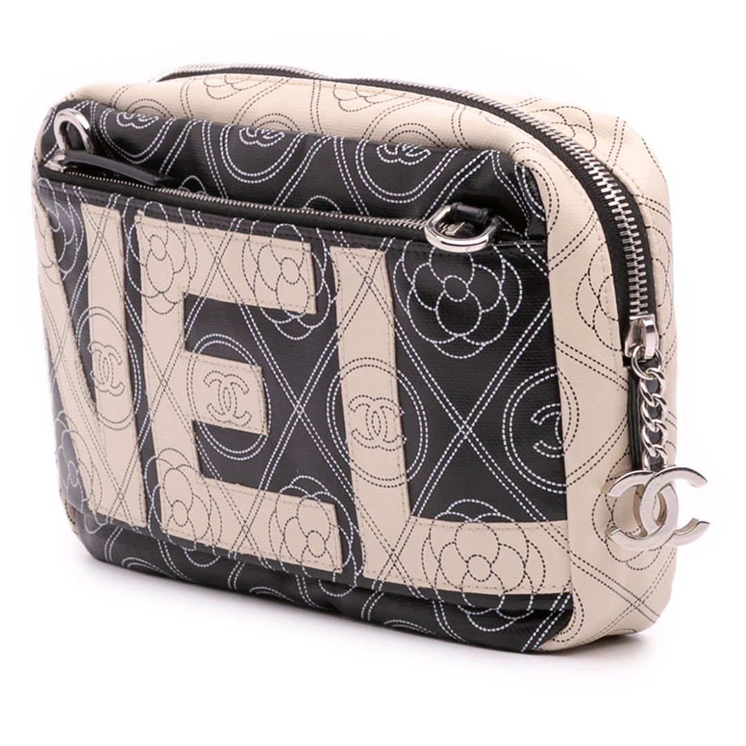 Coated Canvas Camellia Logo Camera Bag Black - Gaby Paris