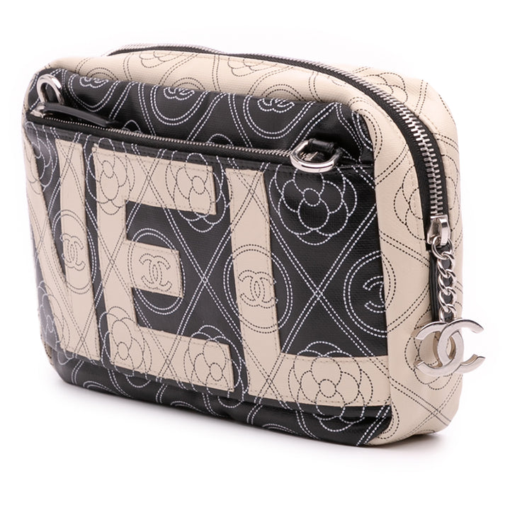 Coated Canvas Camellia Logo Camera Bag Black - Gaby Paris