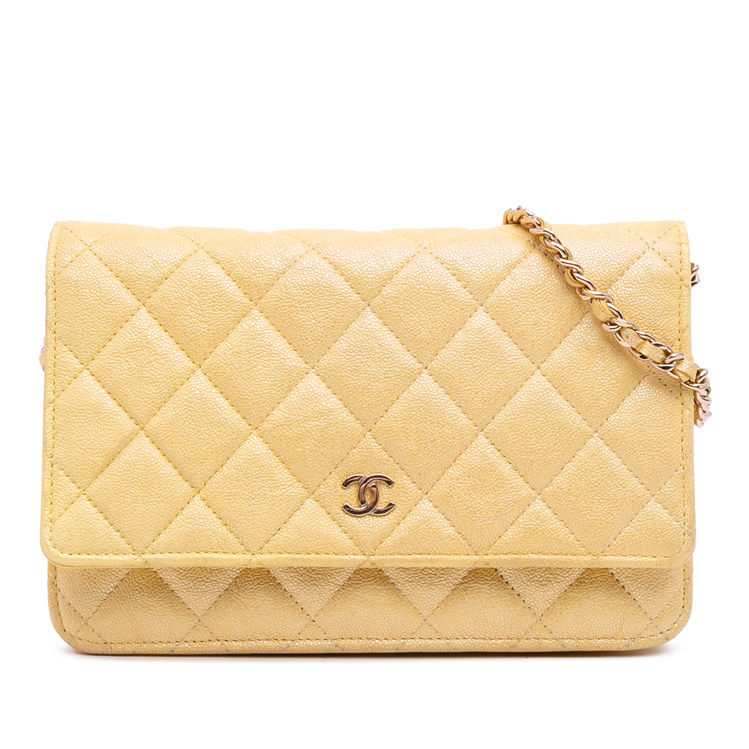 CC Quilted Caviar Wallet on Chain Yellow - Gaby Paris