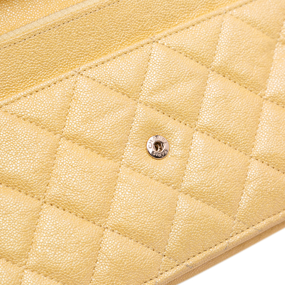 CC Quilted Caviar Wallet on Chain Yellow - Gaby Paris
