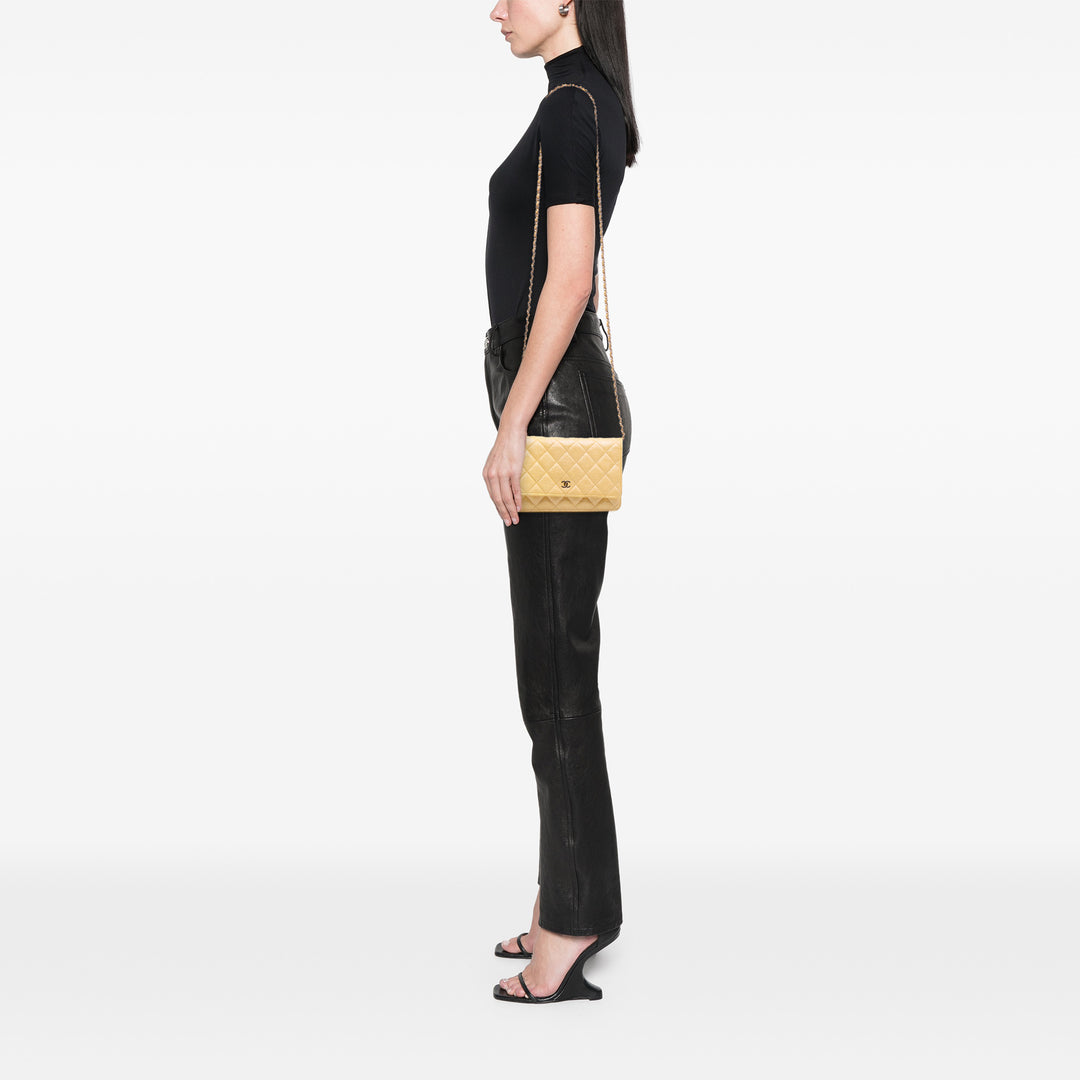 CC Quilted Caviar Wallet on Chain Yellow - Gaby Paris