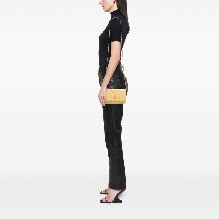 CC Quilted Caviar Wallet on Chain Yellow - Gaby Paris