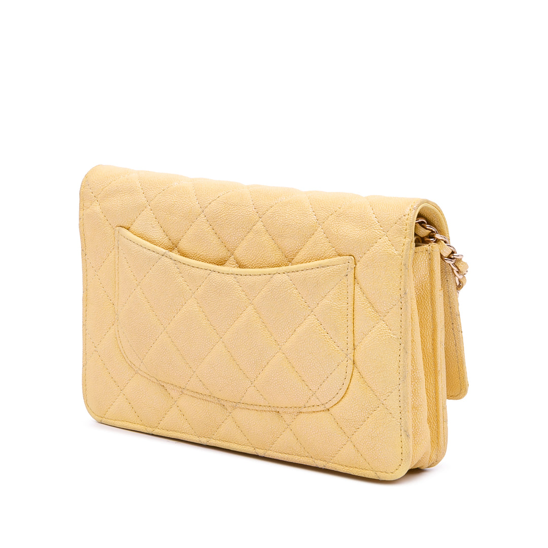 CC Quilted Caviar Wallet on Chain Yellow - Gaby Paris