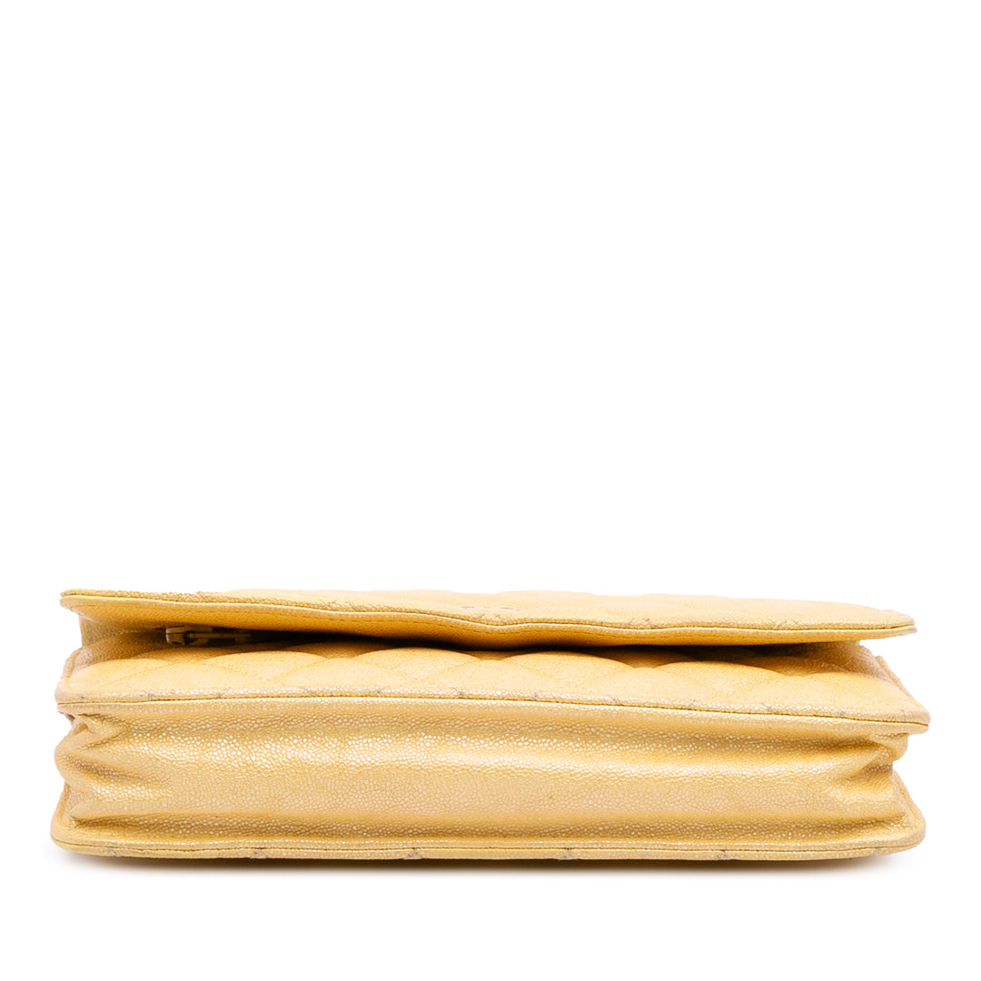 CC Quilted Caviar Wallet on Chain Yellow - Gaby Paris