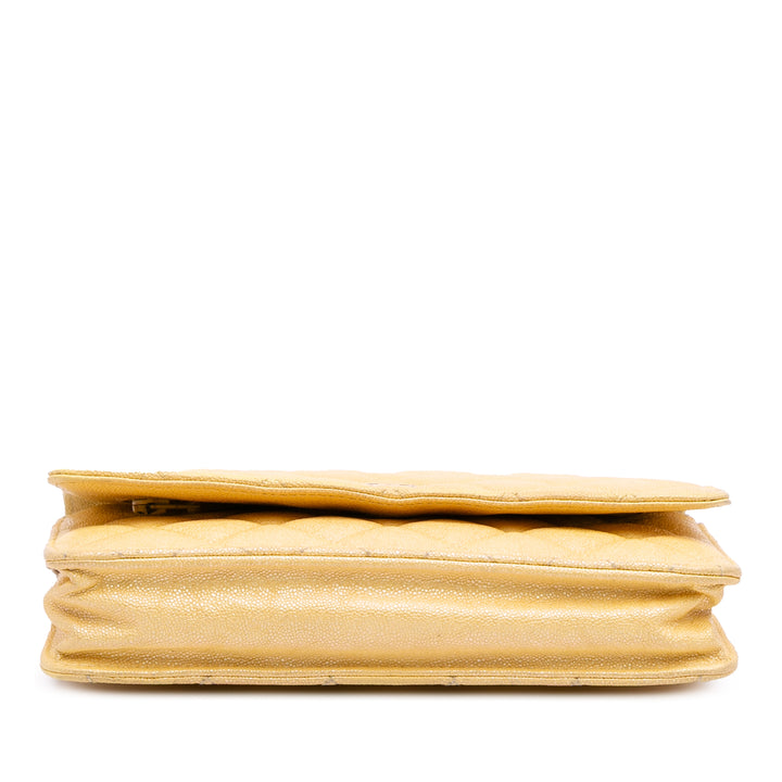 CC Quilted Caviar Wallet on Chain Yellow - Gaby Paris