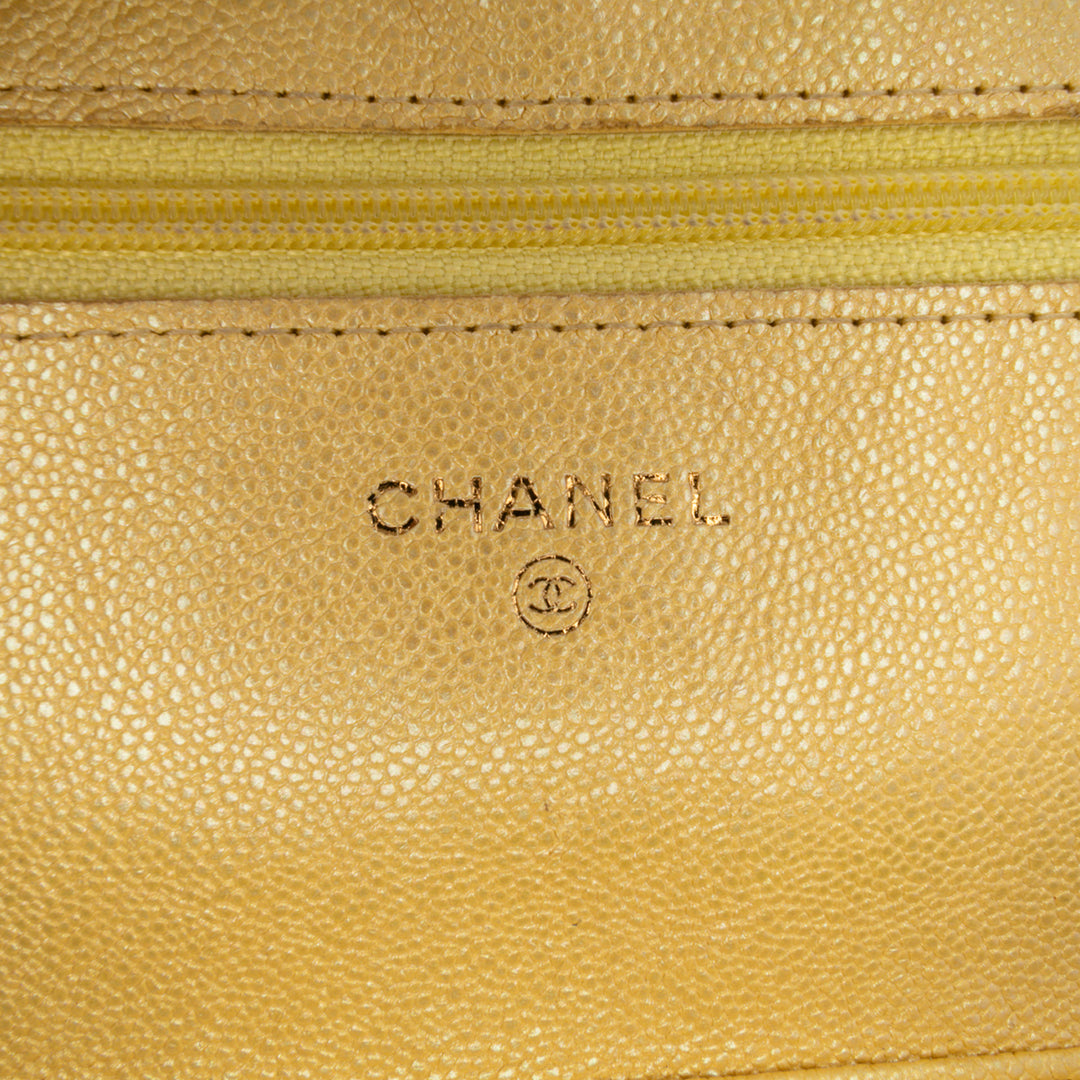 CC Quilted Caviar Wallet on Chain Yellow - Gaby Paris