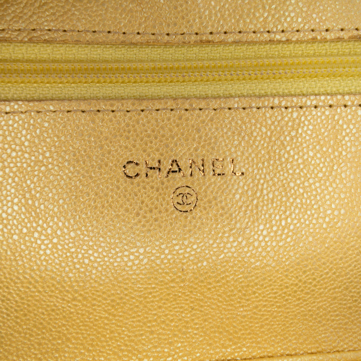 CC Quilted Caviar Wallet on Chain Yellow - Gaby Paris