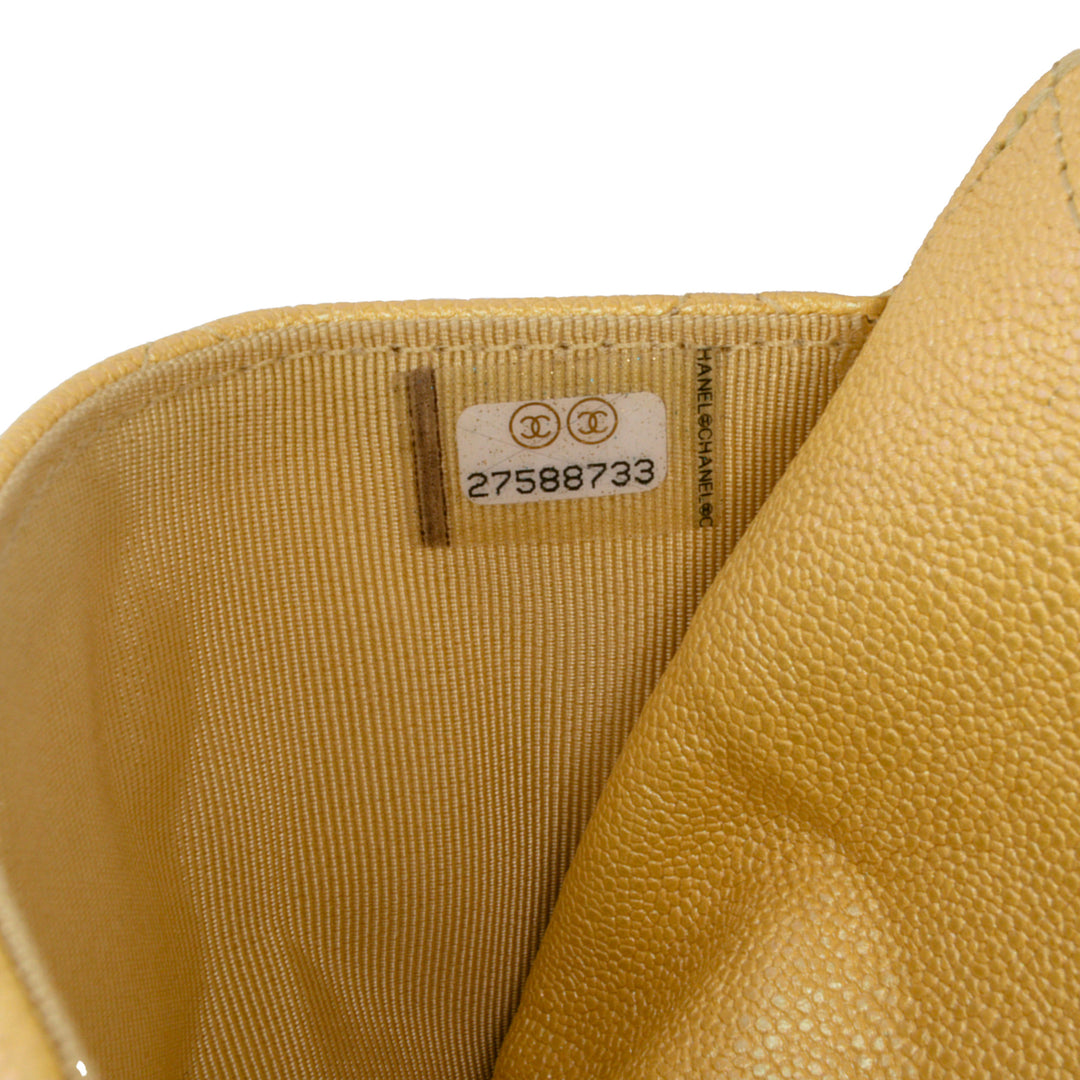 CC Quilted Caviar Wallet on Chain Yellow - Gaby Paris