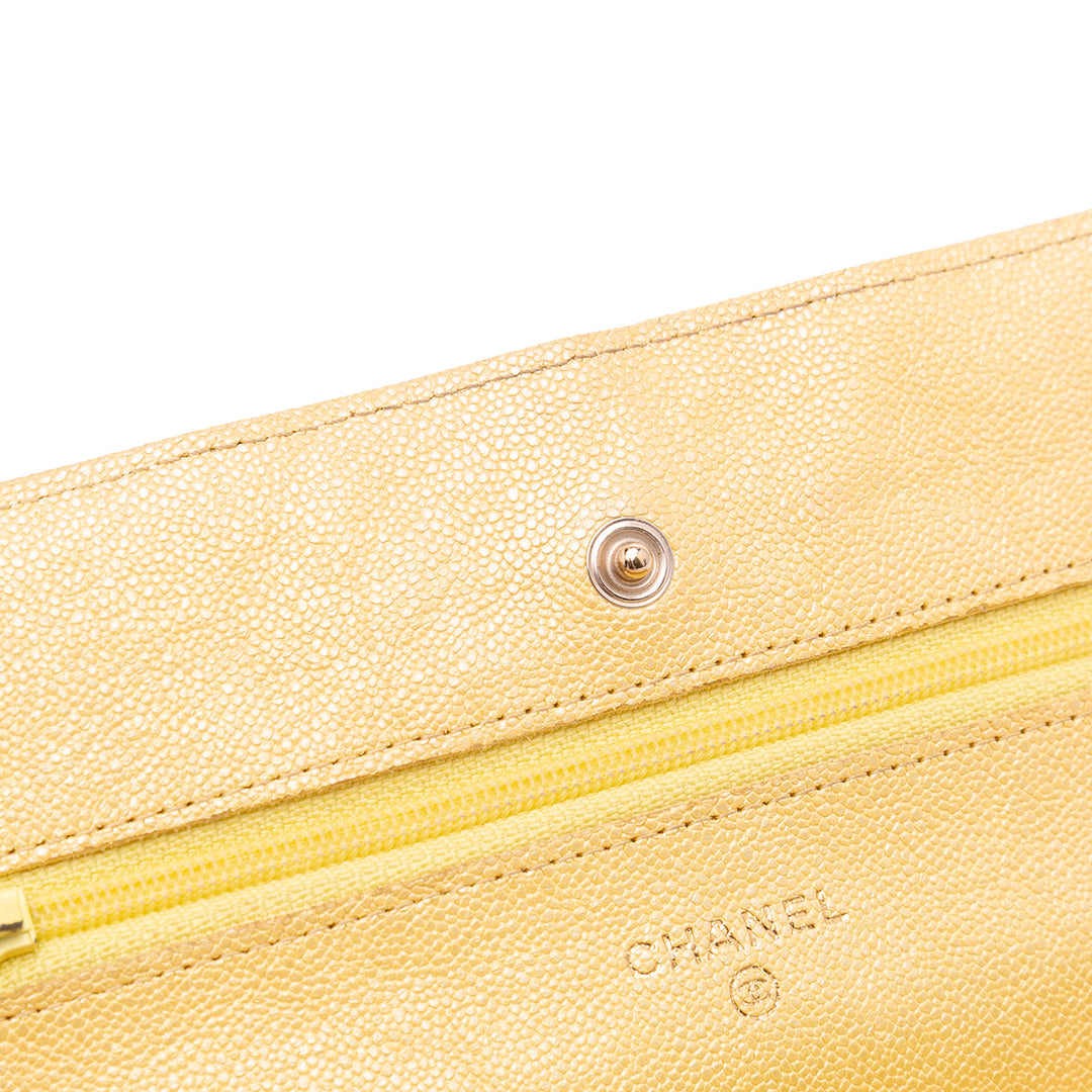 CC Quilted Caviar Wallet on Chain Yellow - Gaby Paris