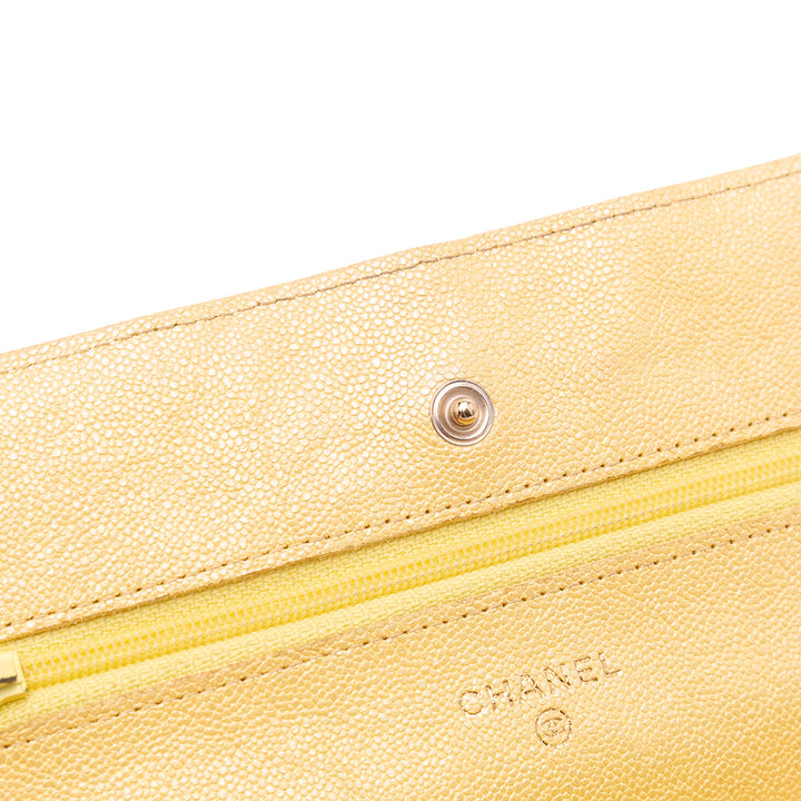 CC Quilted Caviar Wallet on Chain Yellow - Gaby Paris
