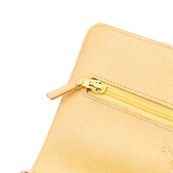 CC Quilted Caviar Wallet on Chain Yellow - Gaby Paris