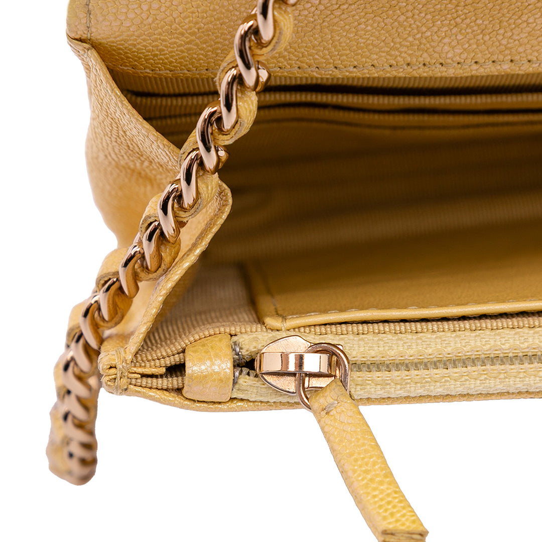 CC Quilted Caviar Wallet on Chain Yellow - Gaby Paris